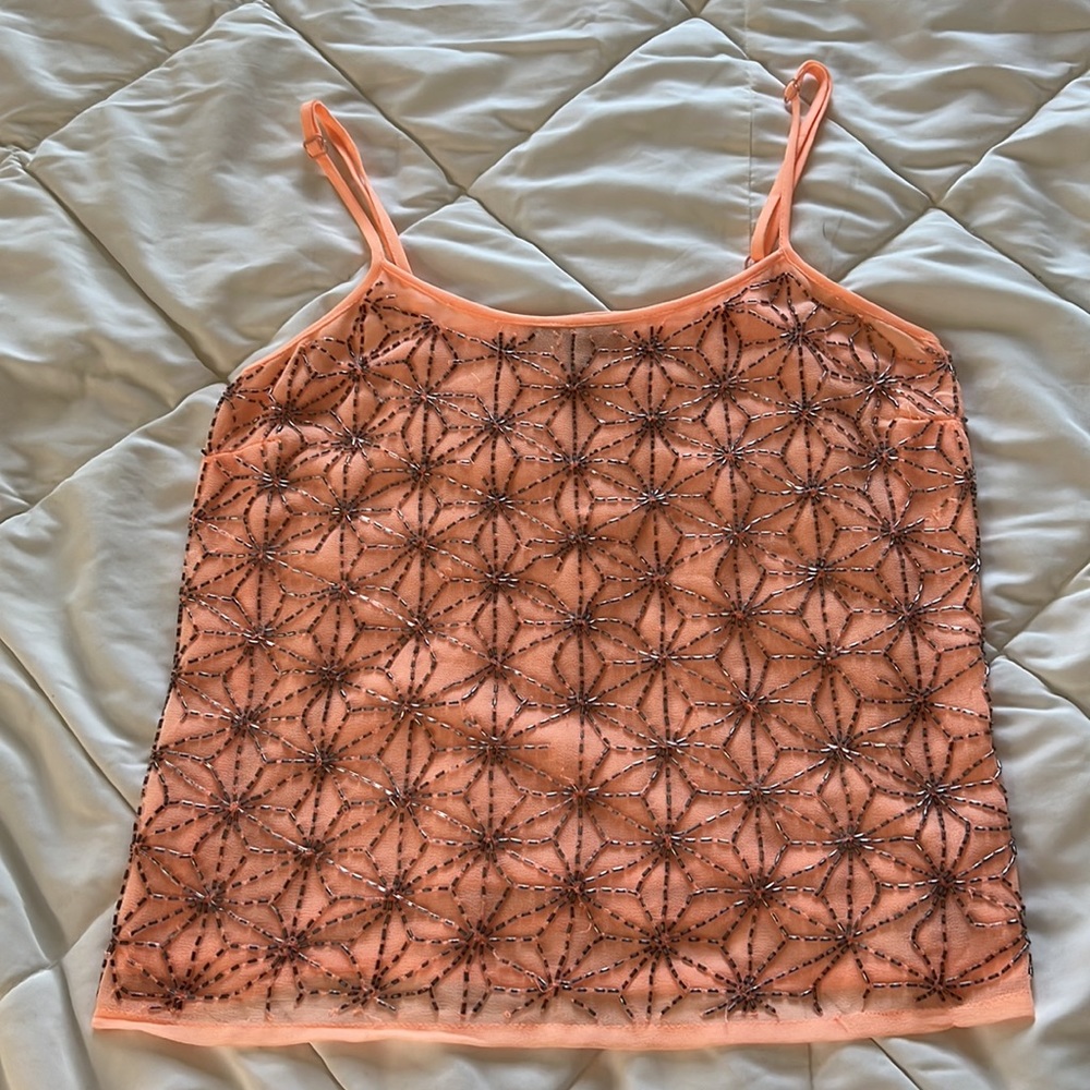 Vintage beaded sequined peach top adjustable strap X-small. Size 4 UK=US 0